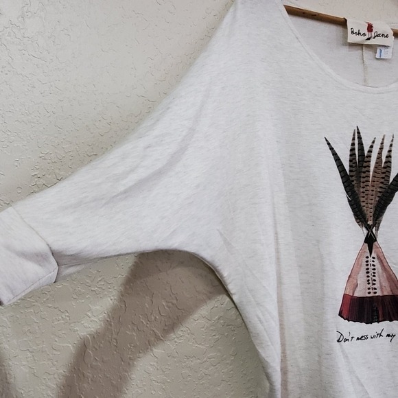 Boho Jane Blouse Womens Size Small Hi- Low Long Sleeve Don't Mess With My Tribe - Picture 5 of 10